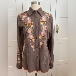DB Sport aziza floral butterfly embroidered collared long sleeve western shirt